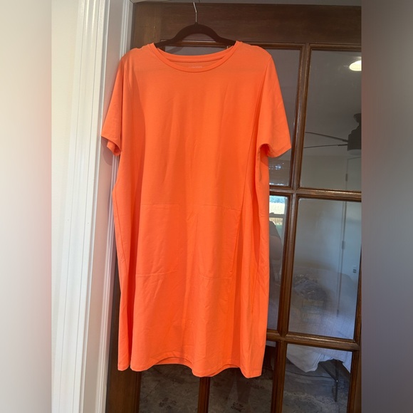 Eileen Fisher T Shirt Dress Womens Small Orange Organic Cotton Shift Mid Length - Picture 2 of 11